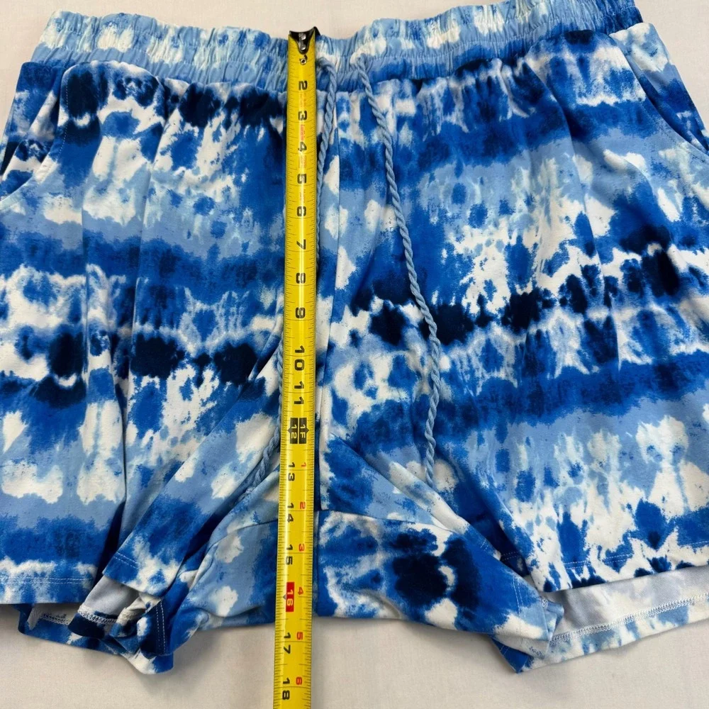 Terra & Sky Shorts Womens 2X Blue White Tie Dye Stretch Elastic Waist Drawstring